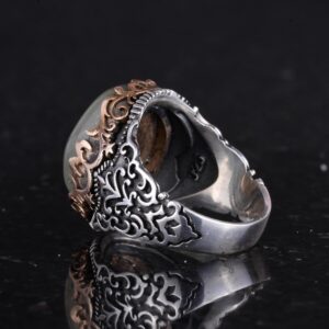 Gerçek Doğal Taş El Yapımı Yüzük - 925 Ayar Gümüş El Yapımı Yüzük - Şık Farklı Yüzük (Prehnit) - Görsel 5