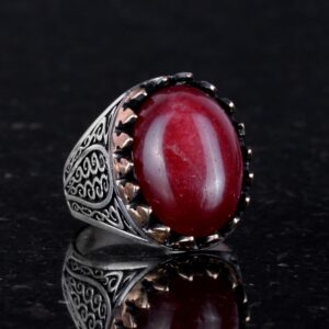 925 Ayar Katı Gümüş Erkek Yüzük, Doğal Taşlarla - El Yapımı Zarafet (Cabochon Yakut Taşı) - Görsel 2