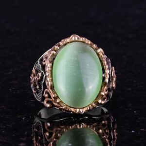 Açık Yeşil Kedi Gözlü Taş Yüzük, Denizci Çapa Gümüş Yüzük, 925K Ayar Gümüş Taş Yüzükler - Çeşitli & Farklı Koleksiyon - Görsel 4