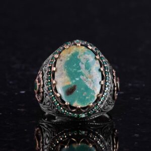 Gerçek Doğal Arizona Turkuaz Taş Yüzük, Sterling Gümüş Erkek Yüzüğü - Görsel 4