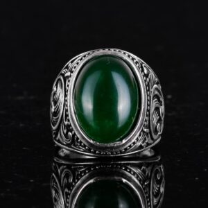 El Yapımı Doğal Yeşim Taşı Yüzük - Huzurlu 925 Ayar Katı Gümüş Erkek Yüzüğü - Uyum ve Refah Tasarımı - Görsel 4