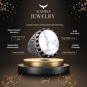 925 Ayar Katı Gümüş Erkek Yüzük, Doğal Taşlarla - El Yapımı Zarafet (Howlite Taşı) - Görsel 6