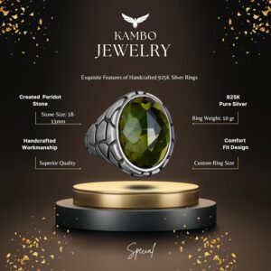 Erkekler için Lüks 925 Ayar Gümüş Sentetik Taş Yüzükler - Çeşitli Koleksiyon (Peridot Sentetik Taş) - Görsel 5