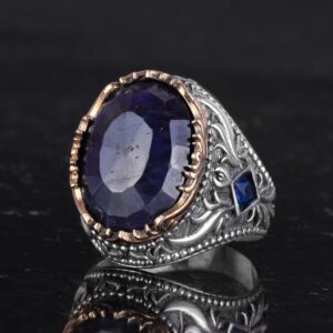 Gerçek Doğal Taş Yüzük - 925 Ayar Gümüş El Yapımı Yüzük (Safir) - Görsel 6