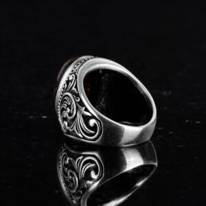 925 Ayar Katı Gümüş Erkek Yüzük, El Yapımı Bronzit Taşı Yüzük - Görsel 7