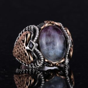 Doğal Florit Taşlı Yüzük, 925 Ayar Gümüş Yüzük Erkekler İçin - Görsel 3