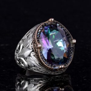 925 Ayar Gümüş Yüzükler Premium Üretilmiş Taşlarla (Mistikal Topaz Üretilmiş Taşı) - Görsel 3