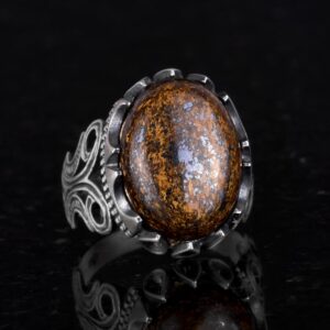 925 Ayar Katı Gümüş Erkek Yüzük - Doğal Taş Seçeneği ile El Yapımı Tasarım (Bronzit) - Görsel 4