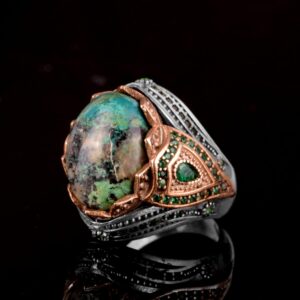 Gerçek Doğal Arizona Turkuaz Taş Yüzük - 925 Ayar Gümüş Erkek Yüzük - Görsel 5