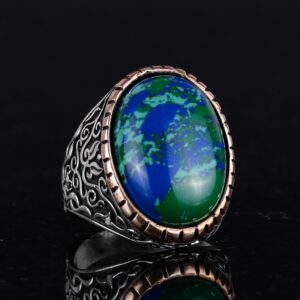 925 Ayar Gümüş Erkek Yüzük, Büyük Yüzük (Krisokolla Yapay Taş) - Görsel 6