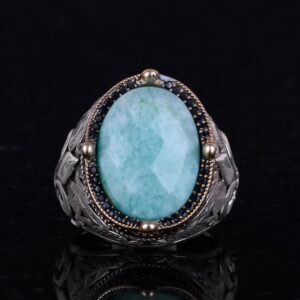 925 Ayar Gümüş El Yapımı Erkek Yüzük - Çeşitli Doğal Taşlarla Mevcuttur (Amazonit) - Görsel 2