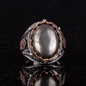 Gerçek Doğal Pirit Taşı Yüzük, 925 Ayar Katı Gümüş Erkek Yüzüğü, Refah Manifestasyonu Tasarımı - Görsel 2