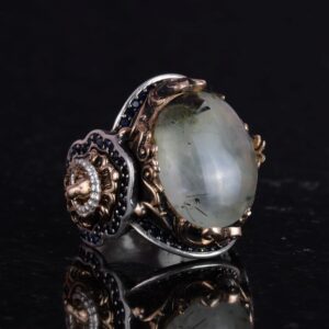 Aslan Yüzük Erkekler için, Doğal Prehnit Yeşil Taş Yüzük - Şifa Veren 925 Ayar Sıkı Gümüş Erkek Yüzük - Huzur ve İçgörü Tasarımı - Görsel 4