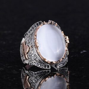 Beyaz Kedi Gözlü Yapay Taş Yüzük, Camii Gümüş Yüzük, 925 Ayar Gümüş Yapay Taş Yüzükler - Görsel 4