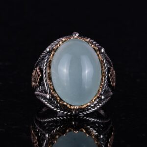 Doğal Cabochon Akuamarin Taş Yüzük, Huzurlu 925K Katı Gümüş Erkek Yüzüğü, Sakin Deniz Tasarımı - Görsel 5