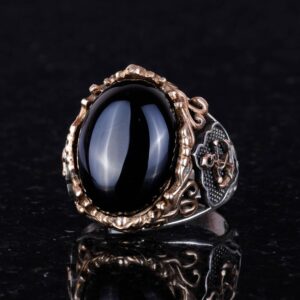 Denizci Çapa Gümüş Yüzük, 925K Sterlin Gümüş Yüzük, Cabochon Oniks Üretilmiş Taş Yüzük, Farklı ve Çeşitli Koleksiyon - Görsel 6