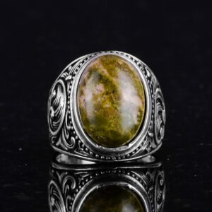 Unakite Taş Yüzük - 925 Ayar Saf Gümüş Erkek Yüzük - Görsel 4