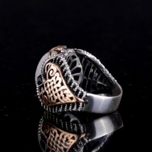 Gerçek Doğal Ay Taşı Taş Yüzük, 925 Ayar Gümüş Erkek Yüzük, Ay Işığı Tasarımı - Görsel 5