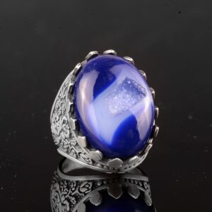 Gerçek Kristal Druzy Kuvars Taş Yüzük, Büyük Yüzük, Gümüş Erkek Yüzüğü - Görsel 5