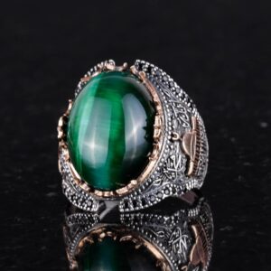 Koyu Yeşil Göztaşı Oluşturulmuş Taş Yüzük, 925 Ayar Gümüş Oluşturulmuş Taş Yüzükler - Çeşitli Koleksiyon - Görsel 6