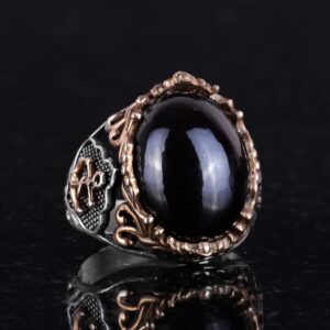 Gerçek Kaplan Gözü Taş Yüzük, Çapa Yüzük, Denizci Erkek Yüzüğü, 925 Ayar Saf Gümüş Yüzük (Granat) - Görsel 4