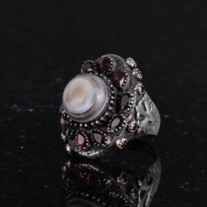 Gerçek Doğal Yemen Akik ve Granat Taşlı Yüzük - Sultan Yüzüğü - 925 Ayar Gümüş Yüzük - Görsel 5