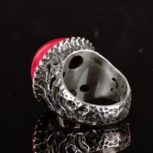 Erkekler için 925 Ayar Gümüş Yüzük, Doğal Druzy Kuvars: Mavi, Yeşil, Kırmızı Varyasyonlar (Kırmızı) - Görsel 6