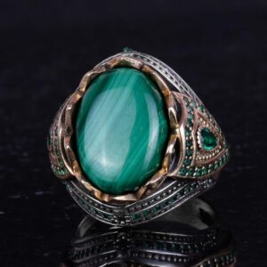 Gerçek Doğal Taş El Yapımı Yüzük - 925 Ayar Gümüş Şık Yüzük (Malakit) - Görsel 6
