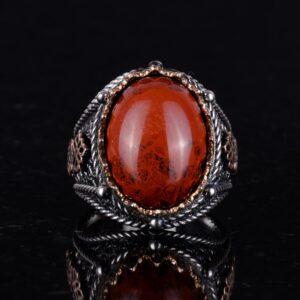 925 Ayar Gümüş Yüzük, El Yapımı Doğal Kırmızı Kan Taşı Yüzük - Görsel 4