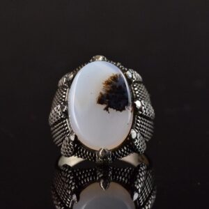 Sterling Gümüş Erkek Yüzük, Gerçek Yemen Ağaç Agat Taşı Yüzük, Kartal Pençesi Tasarımı - Görsel 5