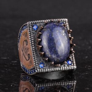 Gerçek Doğal Taş Yüzük - 925 Ayar Gümüş İslami Yüzük - El Yapımı Hat Yüzüğü (Lapis Lazuli) - Görsel 5