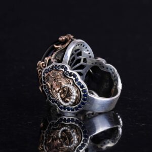 Oniks Taşlı Yüzük, El Yapımı Aslan Başı Erkek Yüzüğü, 925 Ayar Gümüş Tasarım Erkek Yüzüğü - Görsel 6