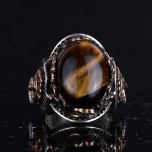 El Yapımı Kaplan Gözü Taşlı Yüzük, Aslan Sembol Yüzüğü - 925K Katkısız Gümüş Erkek Yüzüğü - Cesur Tasarım - Görsel 4