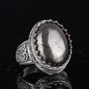 El Yapımı Pyrite Doğal Taş Yüzük - 925K Katı Gümüş Erkek Yüzüğü - Refah Manifestasyonu Tasarımı - Görsel 4