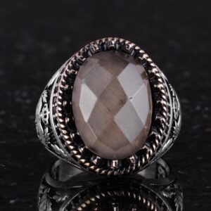 Gerçek Doğal Taş Yüzük - El Yapımı Kartal Yüzüğü - 925 Ayar Gümüş Yüzük (Dumanlı Topaz) - Görsel 4