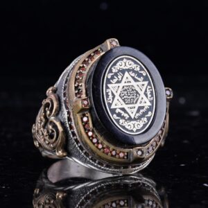 Sterling Gümüş Erkek Yüzük - Oniks Taşı - Süleyman Yıldızı Sembolü, Cesaret ve Canlılığın Sembolü - El Yapımı İfade Yüzüğü - Görsel 3