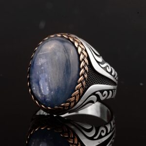 Doğal Mavi Kyanit Taşlı Yüzük - 925 Ayar Gümüş Erkek Yüzüğü - Farklı Tasarım - Görsel 6