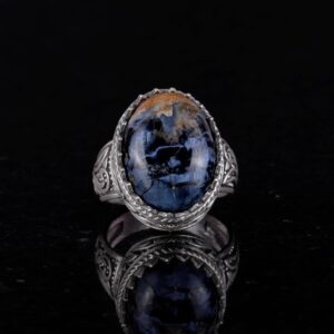 Doğal Taş Yüzük - 925 Ayar Gümüş Yüzük, Erkekler İçin, Pietersite Taşı - Görsel 4