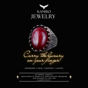 925 Ayar Katı Gümüş Erkek Yüzük, Doğal Taşlarla - El Yapımı Zarafet (Cabochon Yakut Taşı) - Görsel 6