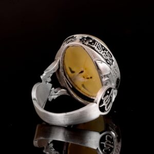 Doğal Büyük Oval Kehribar Taş Yüzük, 925 Ayar Gümüş Yüzük Erkekler İçin - Görsel 6