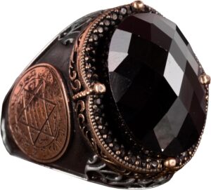 David Yıldızı Yüzük, Yapay Taş Yüzük, 925 Ayar Gümüş Süleyman Yüzüğü (Oniks Yapay Taş) - Görsel 1