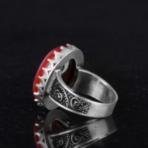 925 Ayar Gümüş Yüzük - Büyük Yüzük - Yapay Taş Gümüş Yüzük - El Yapımı Yüzük (Yapay kırmızı mercan) - Görsel 7