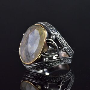 Gerçek Doğal Taş Erkek Yüzüğü, Kılıç Yüzüğü, 925 Ayar Gümüş Erkek Yüzüğü (Rutilatlı Kuvars) - Görsel 3