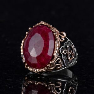 Denizci Çapa Gümüş Yüzük, Doğal Taş Yüzük, 925 Ayar Sterlin Gümüş Yüzük (Yakut) - Görsel 7