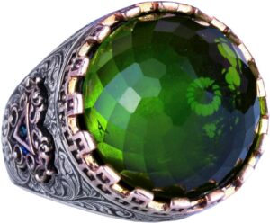925 Ayar Gümüş Yüzük - Kral Yüzüğü - Yapay Taş Yüzük - El Yapımı Erkek Yüzüğü (Yapay Peridot) - Görsel 1