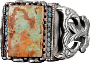 Dikdörtgen Gümüş Yüzük, 925 Doğal Arizona Turkuaz Taşlı Yüzük - Görsel 1