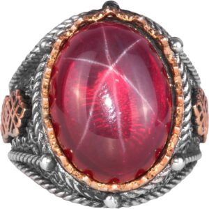 925 Ayar Gümüş Erkek Yüzüğü, El Yapımı Doğal Yıldız Yakut Taşlı Yüzük - Görsel 1