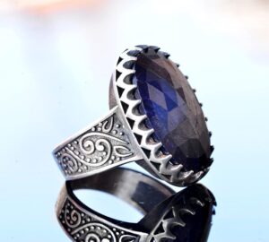 El Yapımı Doğal Safir Taşlı Yüzük, 925 Ayar Gümüş Erkek Yüzüğü - Bilgelik ve Refah Tasarımı - Görsel 4