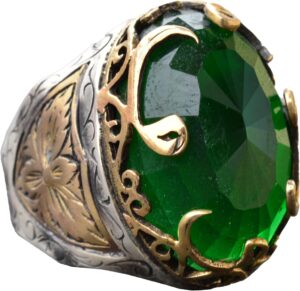 925 Ayar Sert Gümüş Erkek Yüzük, Yapay Zümrüt Taşlı Yüzük, Etnik Tasarım, Erkek Yüzük - Görsel 1