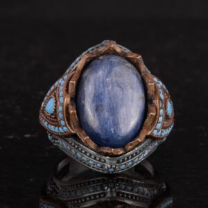 Gerçek Doğal Taş Yüzük - El Yapımı 925 Ayar Gümüş Yüzük (Kyanit) - Görsel 4